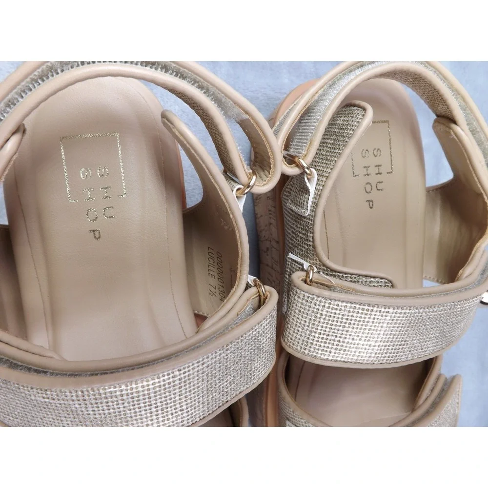 Shu Shop Lucille Women's 7.5 Gold Metallic Platform Sandals Padded Footbed NWT